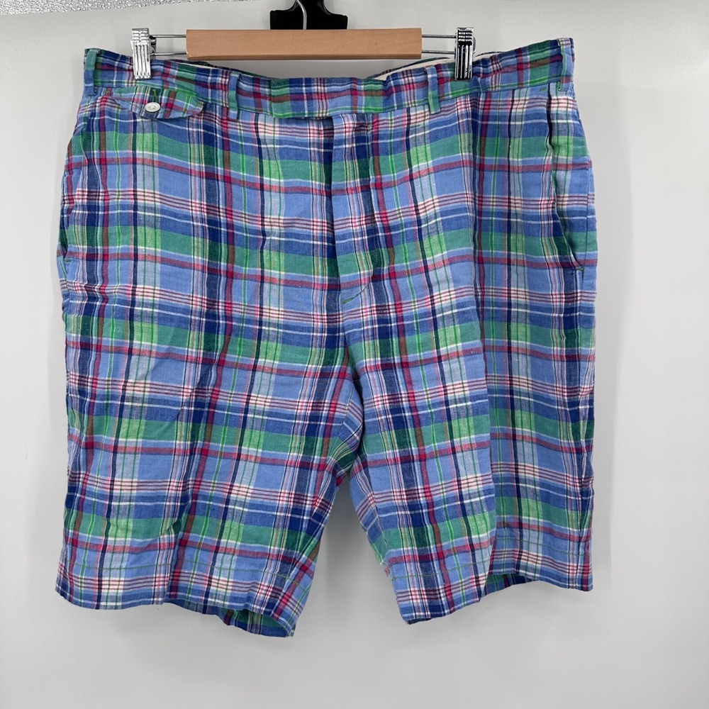 Polo Ralph Lauren Classic Fit Shorts Linen India Madras Plaid Size 40 Casual